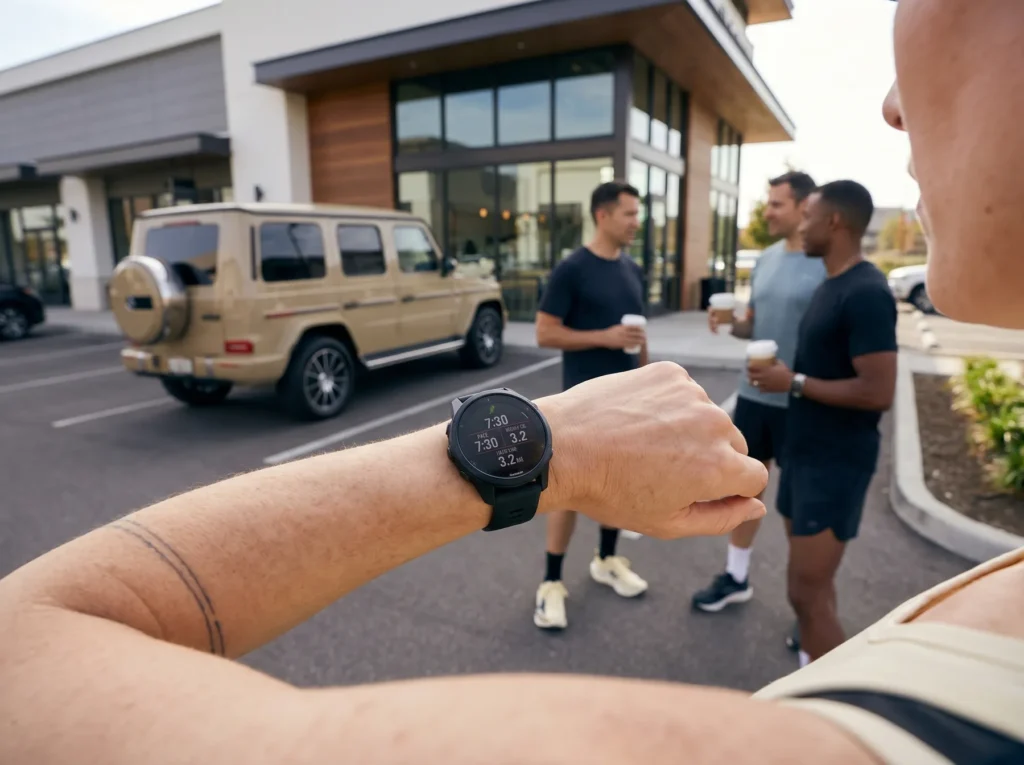 A runner checking her new Fenix 8 Pro Sportwatch